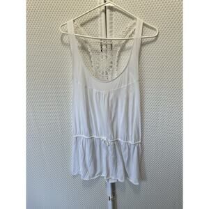 Converse Y2k Oversize Women's White Cut Out Crocheted Tank Top XL Cotton Modal